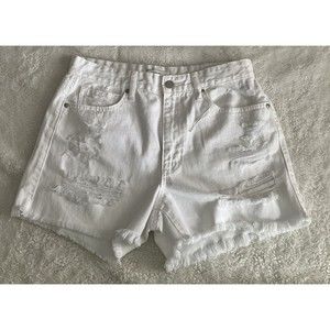 Just Black Denim JBD Women's White Short Mid Rise Distressed Size Large NEW